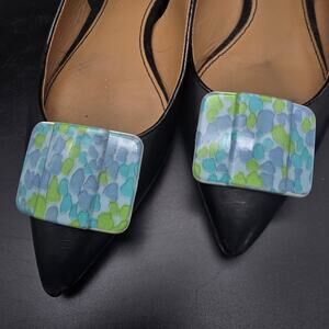 Tip Toe Blue Green Mod Design Shoe Clips Vintage Made in France